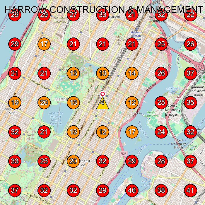 HARROW CONSTRUCTION & MANAGEMENT SERVICES INC. GeoGrid visibility map for Concrete Contractor in New York